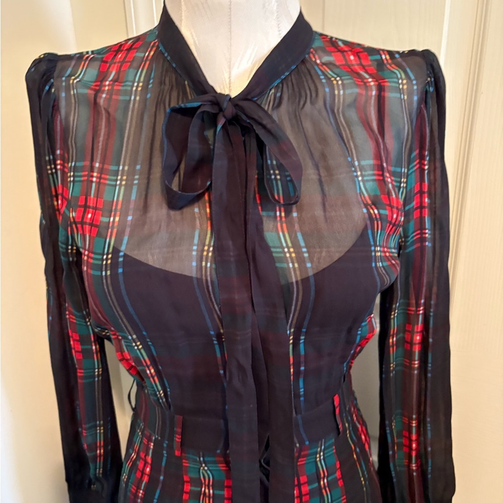 Women’s J. Crew size XXS Elegant Plaid Sheer Dress NWT $268 - Picture 2 of 12